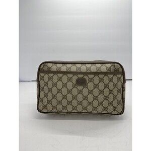 Authentic GUCCI GG Supreme Logo Clutch Cosmetic Bag PVC Canvas Beige Brown
